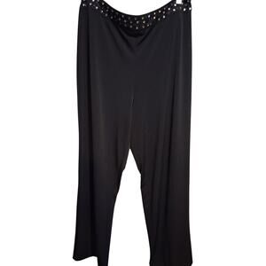 Cato Pants 14/16W Black Slip on Casual Sparkle Embellished Trim Waist Party